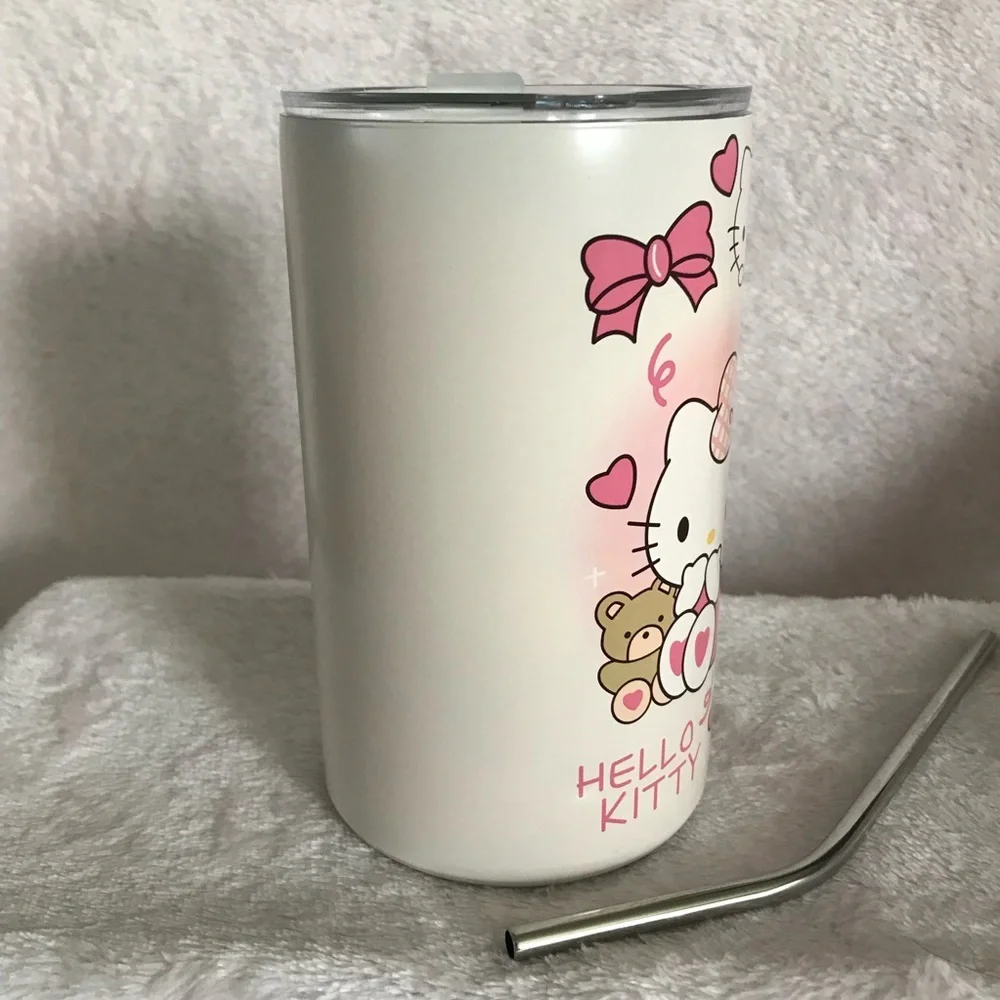 Hello Kitty Coffee tea water Mug w Straw Portable Stainless Steel Insulated Mug